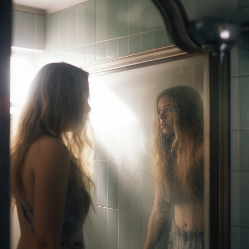 Girl looks in the mirror thinking about the 8 Strategies to Help her focus on herself
