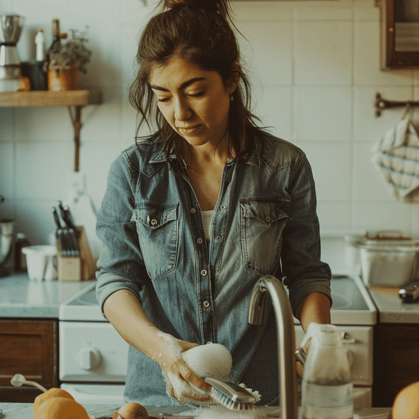 women cleaning dishes in her home